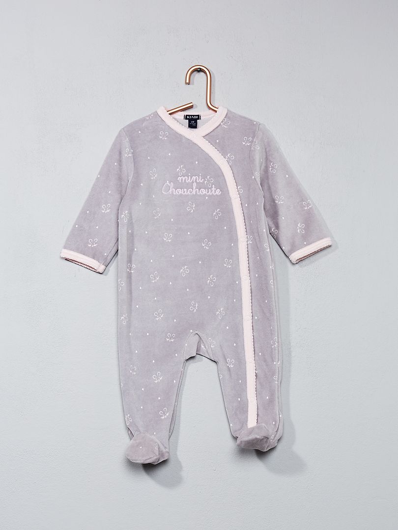 Pijama de terciopelo con estampado de gato gris rosa - Kiabi