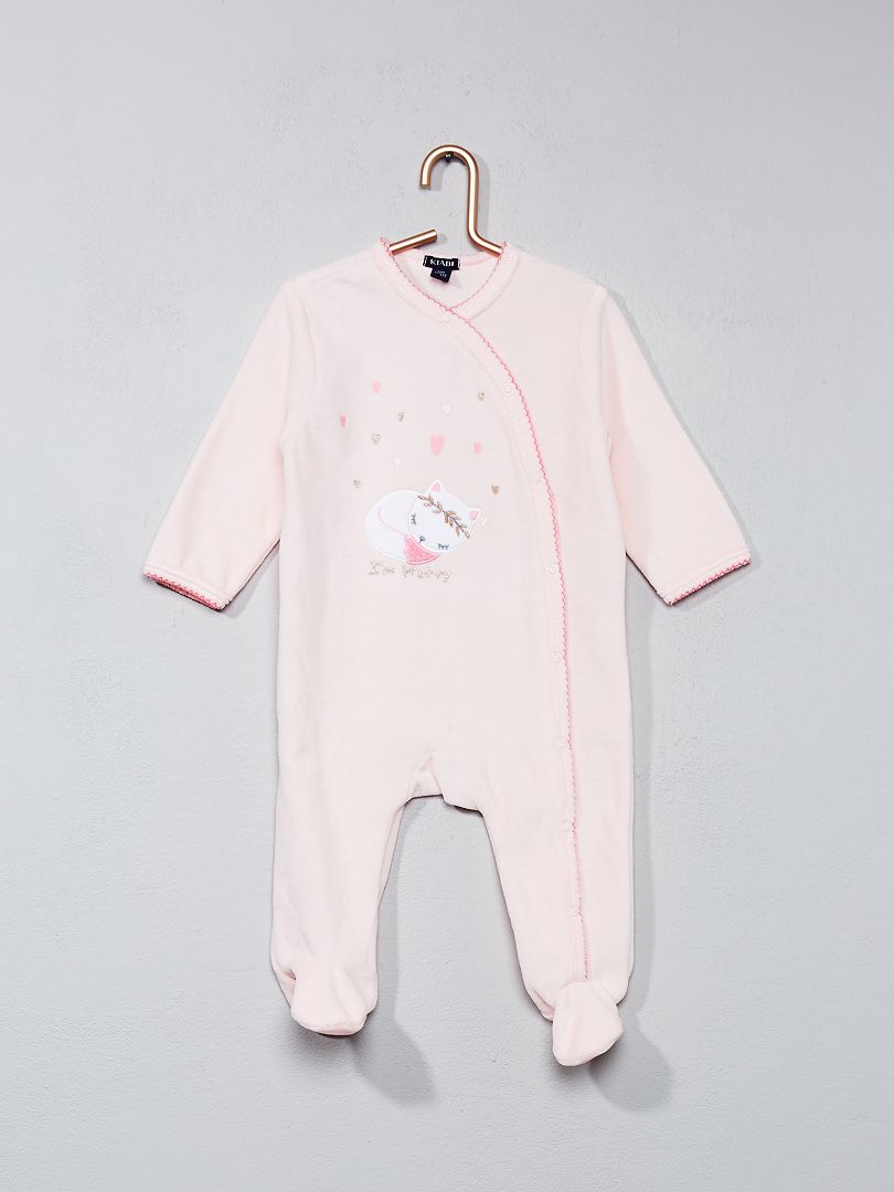 Pijama de terciopelo con estampado de gato rosa - Kiabi