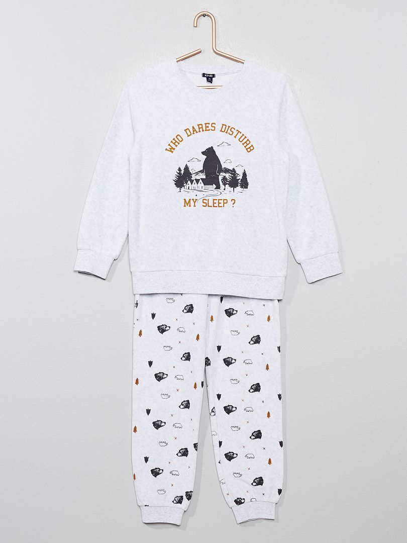 Pijama de terciopelo con estampado de 'oso y montaña' gris - Kiabi