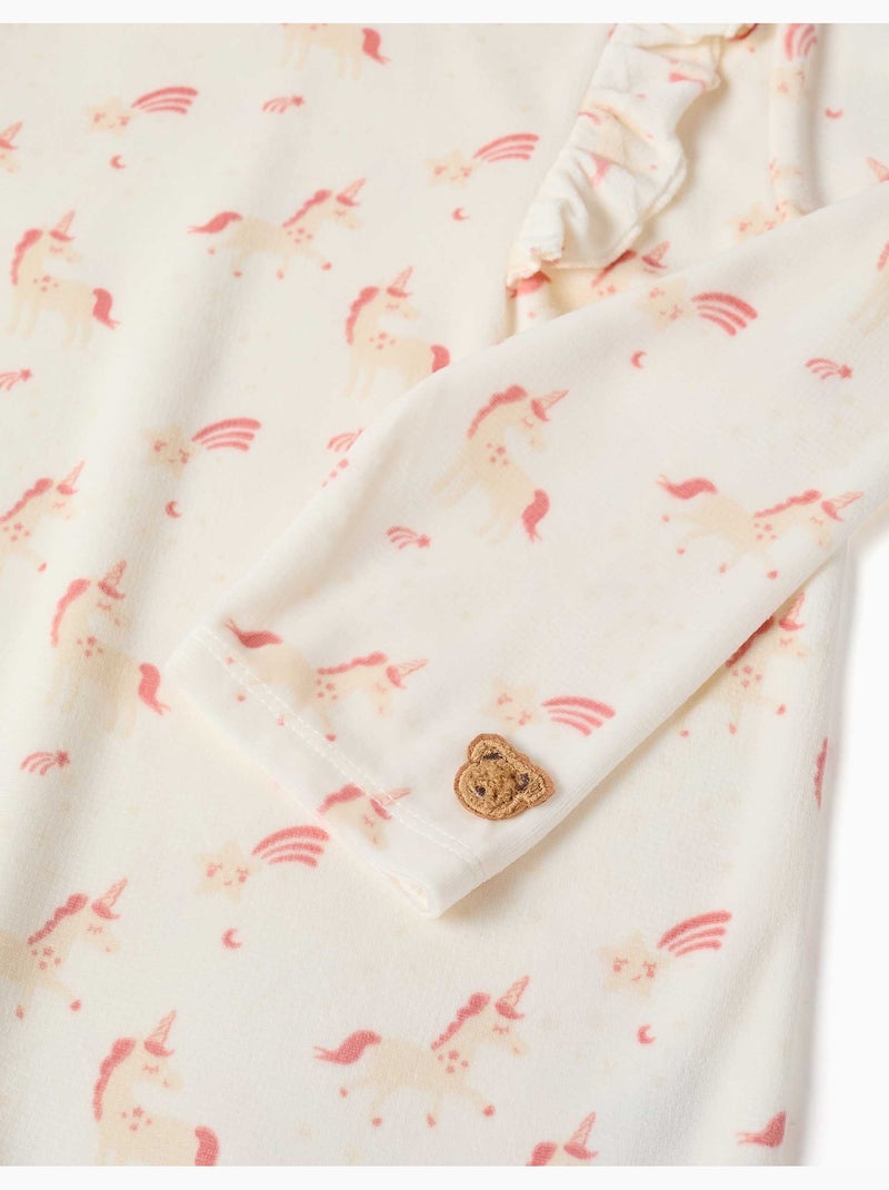Pijama de terciopelo con estampado de unicornio y estrella Blanco - Kiabi