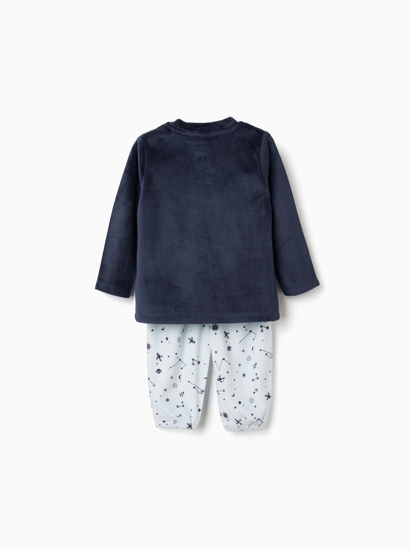 Pijama de terciopelo con estampado espacial que brilla en la oscuridad Azul oscuro - Kiabi