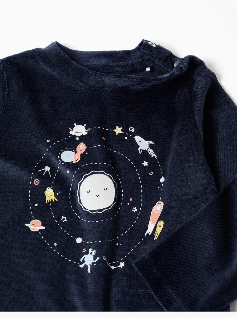 Pijama de terciopelo con estampado espacial que brilla en la oscuridad Azul oscuro - Kiabi