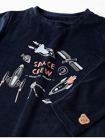 Pijama de terciopelo con estampado espacial que brilla en la oscuridad