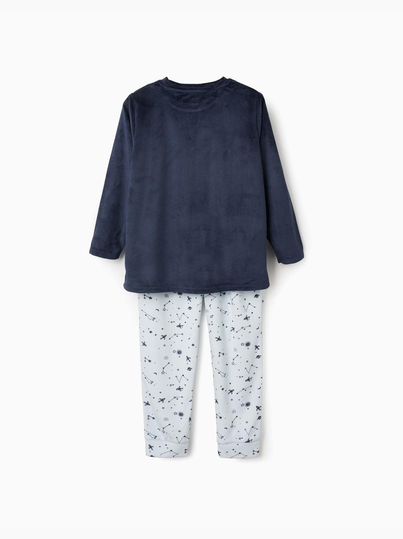 Pijama de terciopelo con estampado espacial que brilla en la oscuridad Azul oscuro - Kiabi