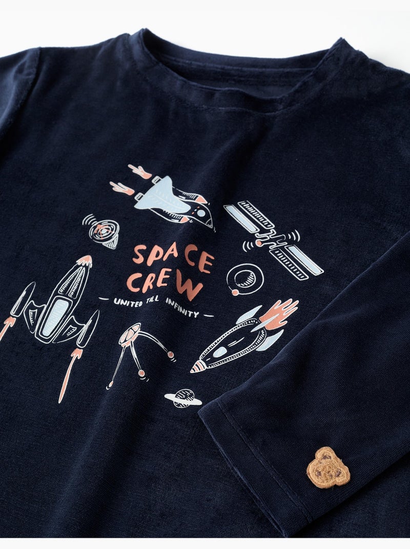Pijama de terciopelo con estampado espacial que brilla en la oscuridad Azul oscuro - Kiabi