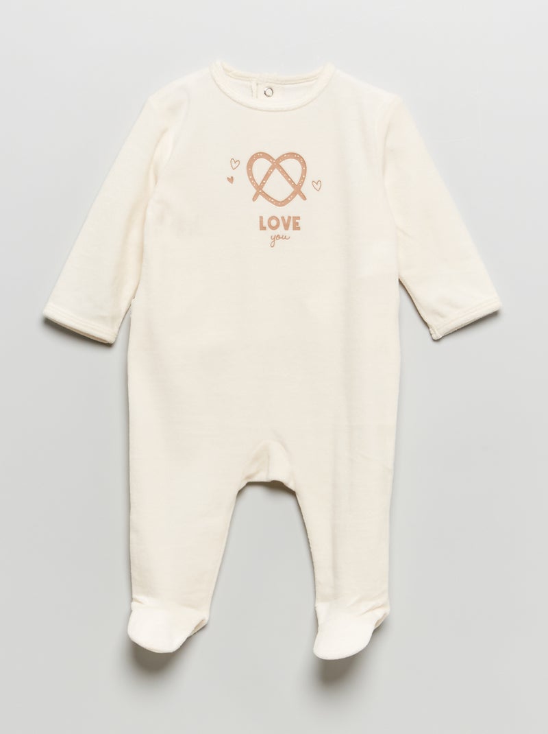 Pijama de terciopelo con mensaje estampado BLANCO - Kiabi