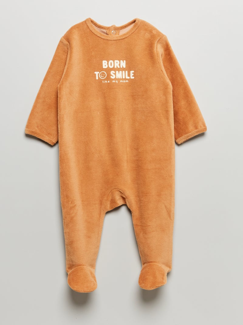Pijama de terciopelo con mensaje estampado MARRON - Kiabi