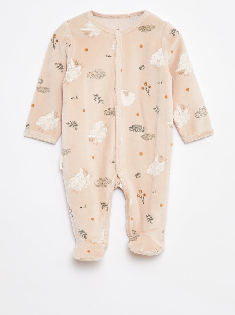 Pijama de terciopelo con motivo all over Beige - Kiabi