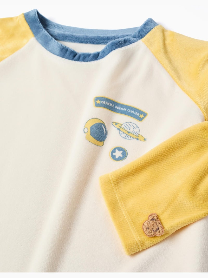 Pijama de terciopelo con motivo espacial Amarillo claro - Kiabi