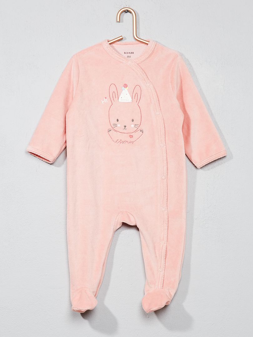 Pijama de terciopelo con pies 'conejo' ROSA - Kiabi