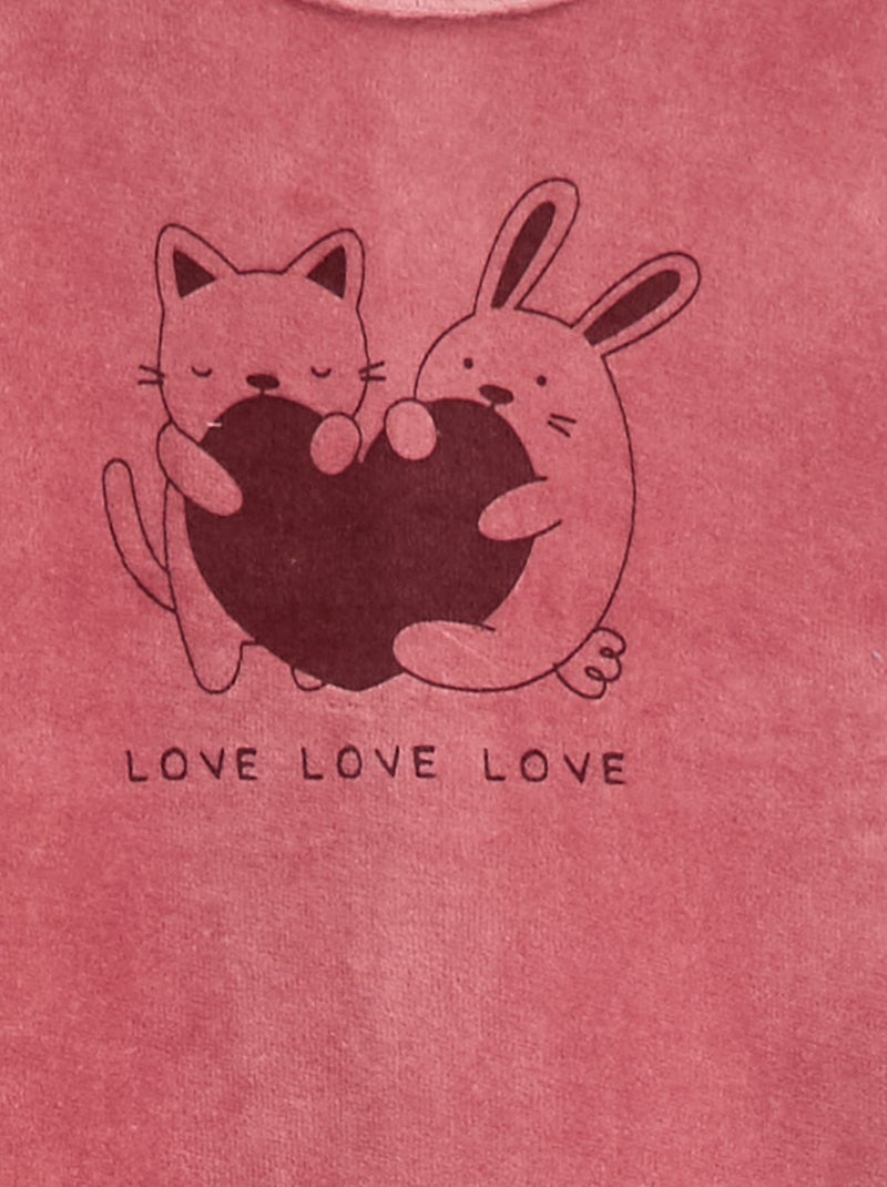 Pijama de terciopelo con pies y dibujo delantero Rosa - Kiabi