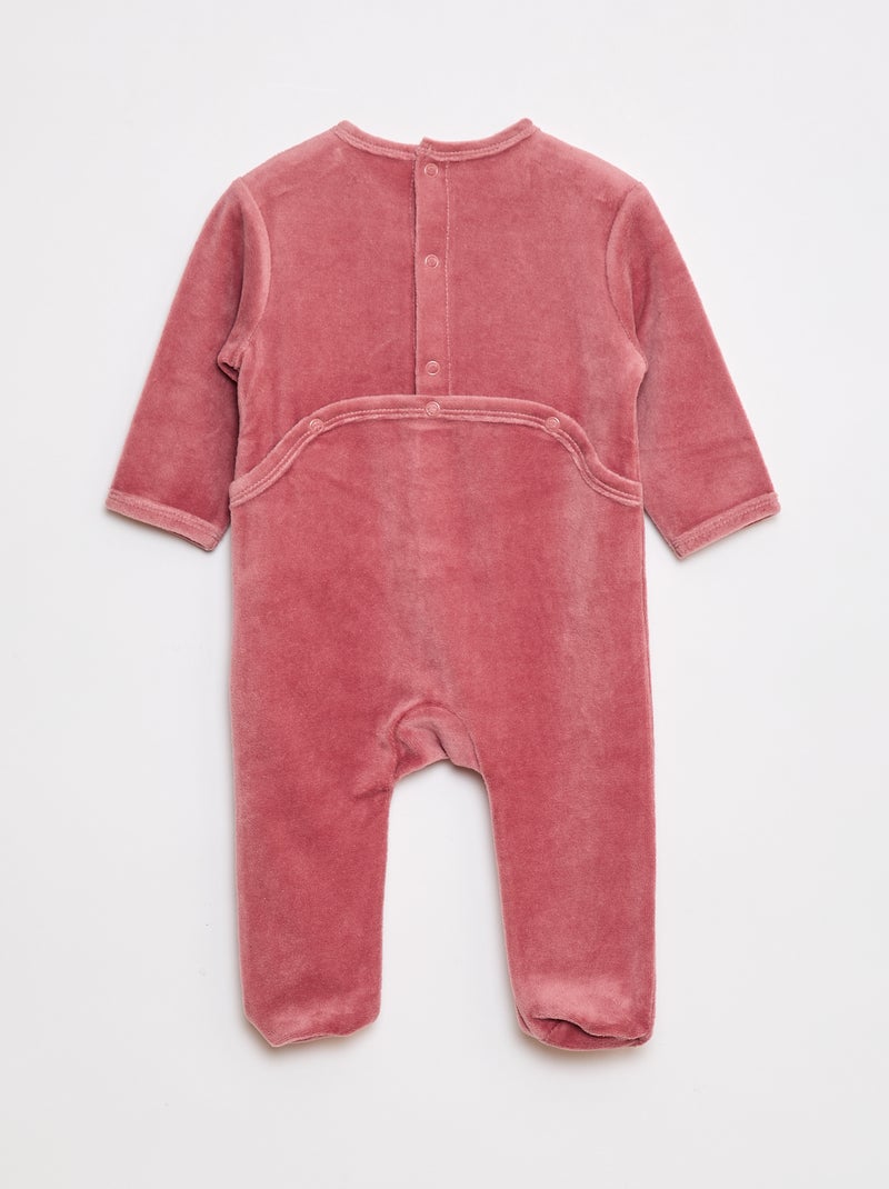 Pijama de terciopelo con pies y dibujo delantero Rosa - Kiabi