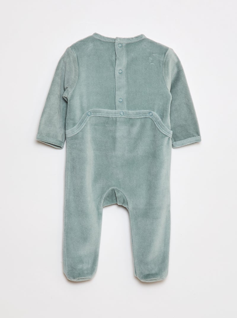 Pijama de terciopelo con pies y dibujo delantero Verde - Kiabi