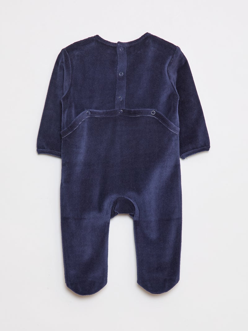 Pijama de terciopelo con pies y dibujo en la parte delantera Azul - Kiabi