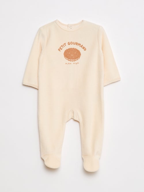 Pijama de terciopelo con pies y dibujo en la parte delantera - Kiabi Pijama de terciopelo con pies y dibujo en la parte delantera - Kiabi