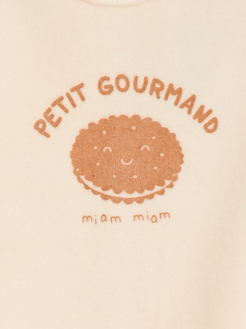 Pijama de terciopelo con pies y dibujo en la parte delantera Beige - Kiabi