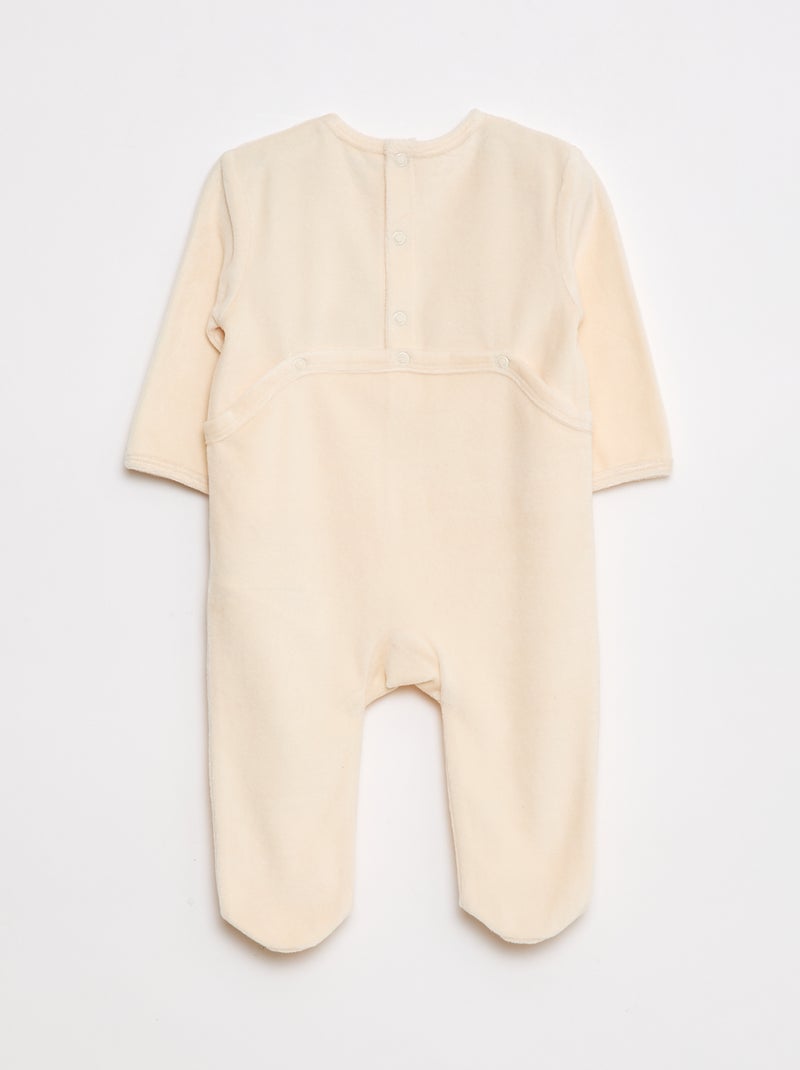 Pijama de terciopelo con pies y dibujo en la parte delantera Beige - Kiabi