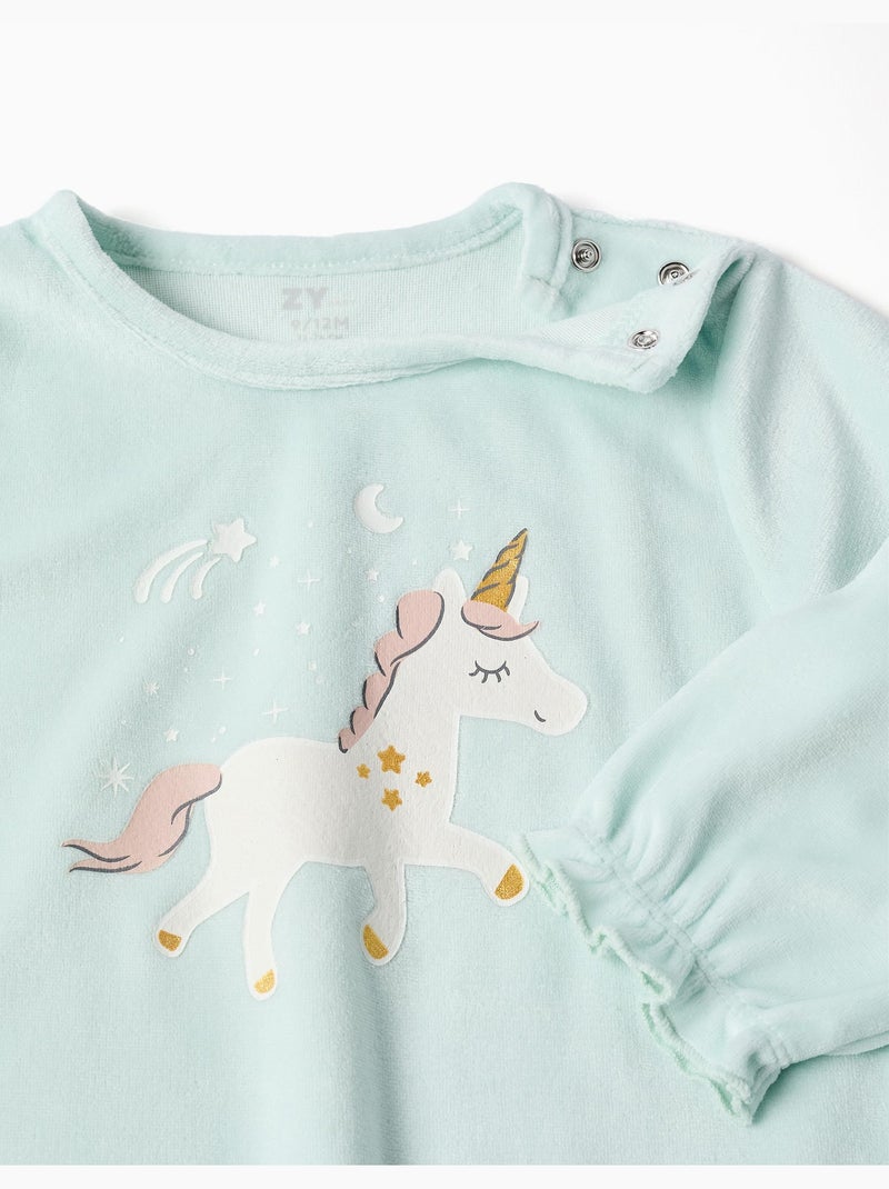 Pijama de terciopelo con unicornio que brilla en la oscuridad Azul claro - Kiabi