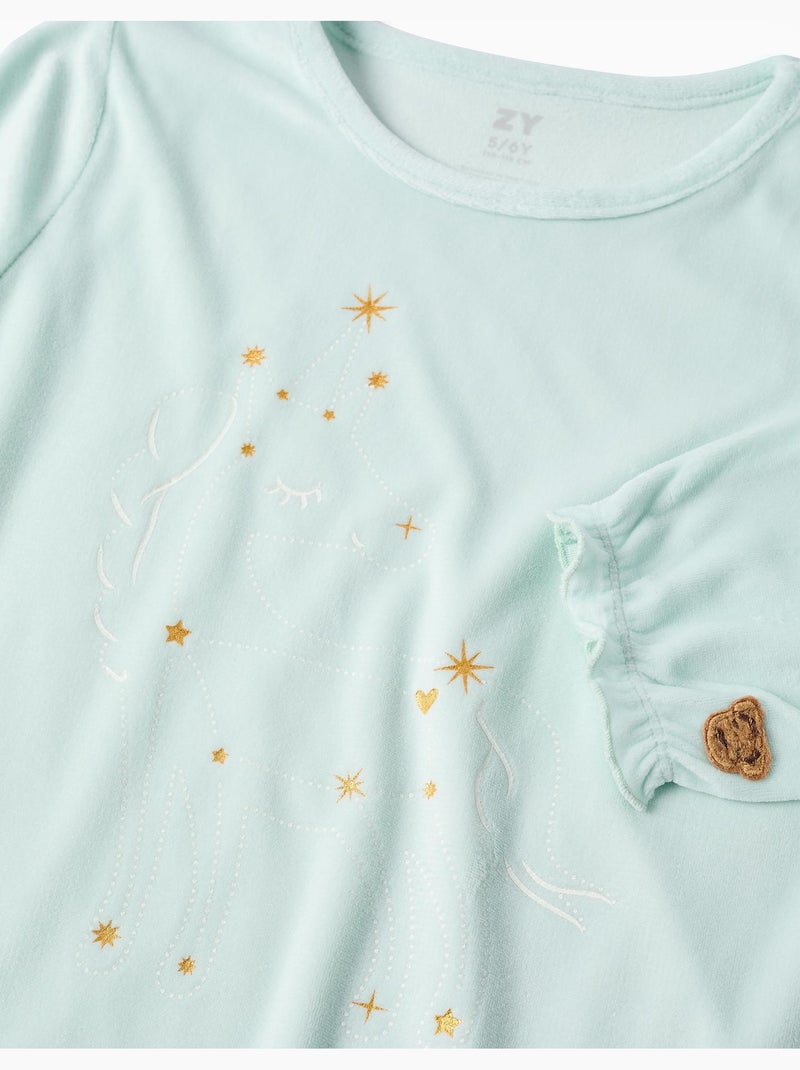 Pijama de terciopelo con unicornio que brilla en la oscuridad Azul claro - Kiabi