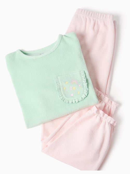 Pijama de terciopelo con volantes y estampados - Kiabi