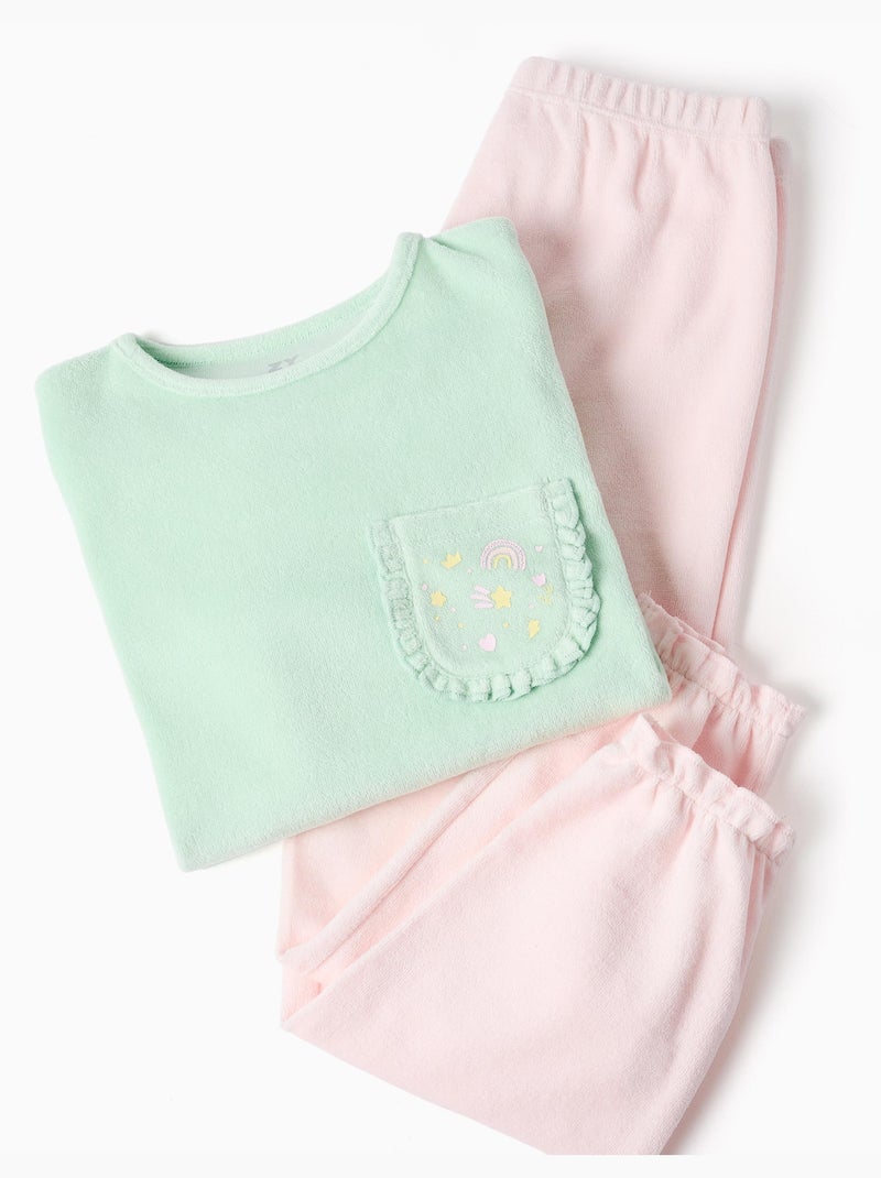 Pijama de terciopelo con volantes y estampados Verde claro - Kiabi