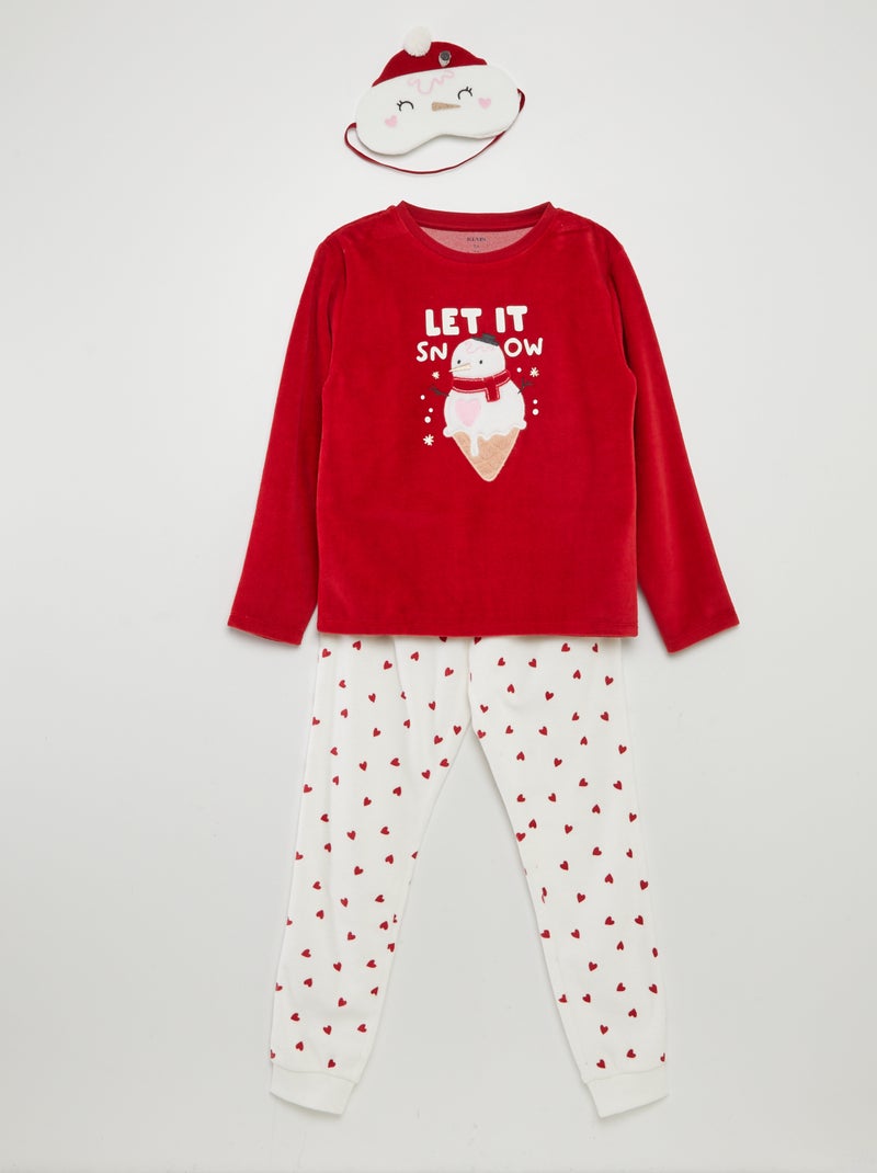 Pijama de terciopelo de Navidad + antifaz  - 3 piezas ROJO - Kiabi