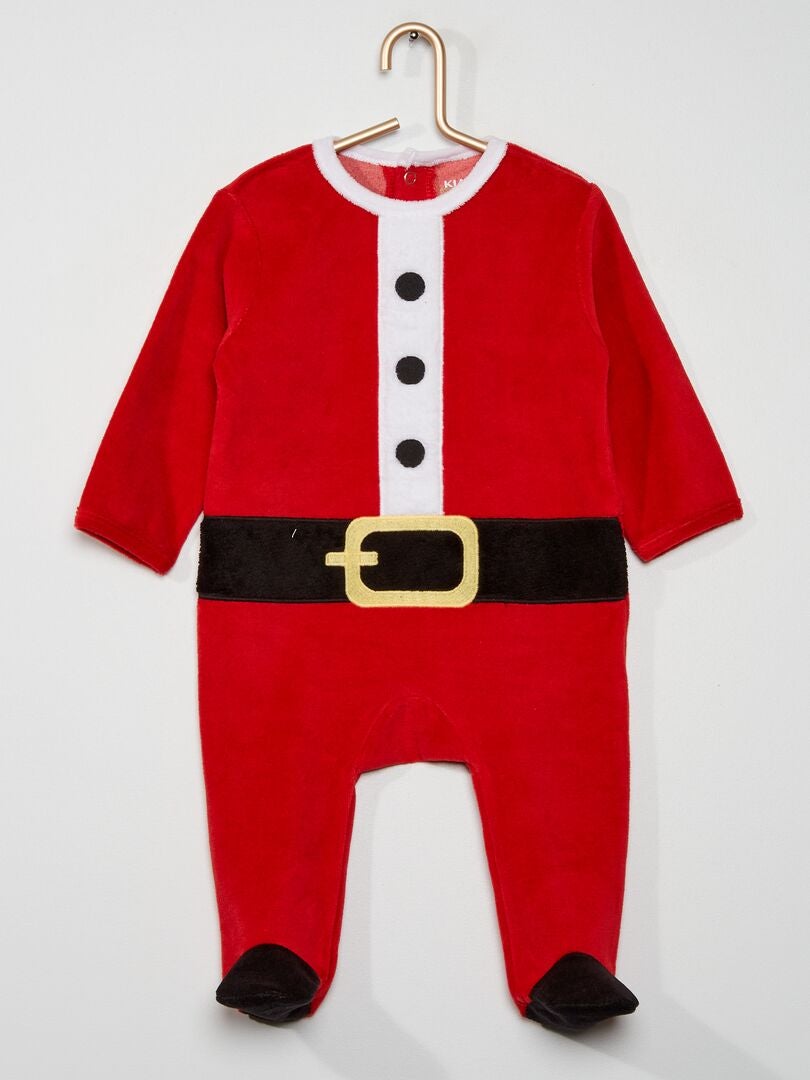 Pijama de terciopelo de Navidad + gorro - ROJO - 8.00€