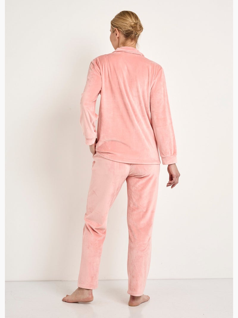 Pijama de terciopelo elástico con botones largos - Afibel Rosa - Kiabi