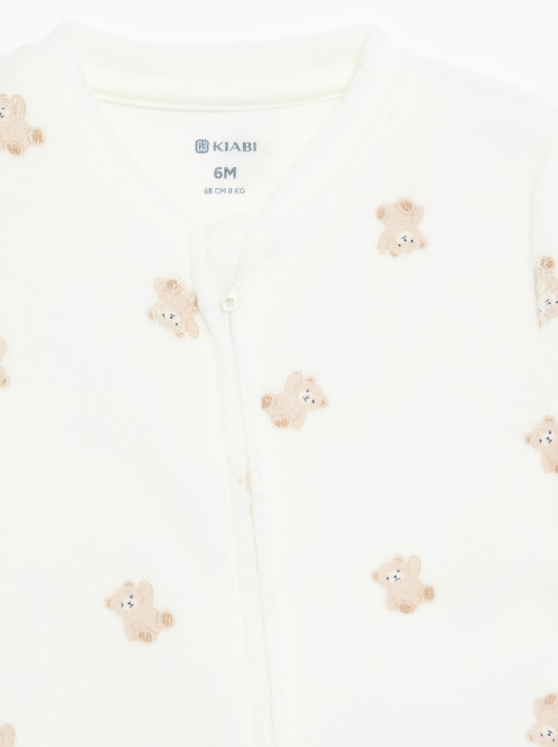Pijama de terciopelo estampado Blanco - Kiabi