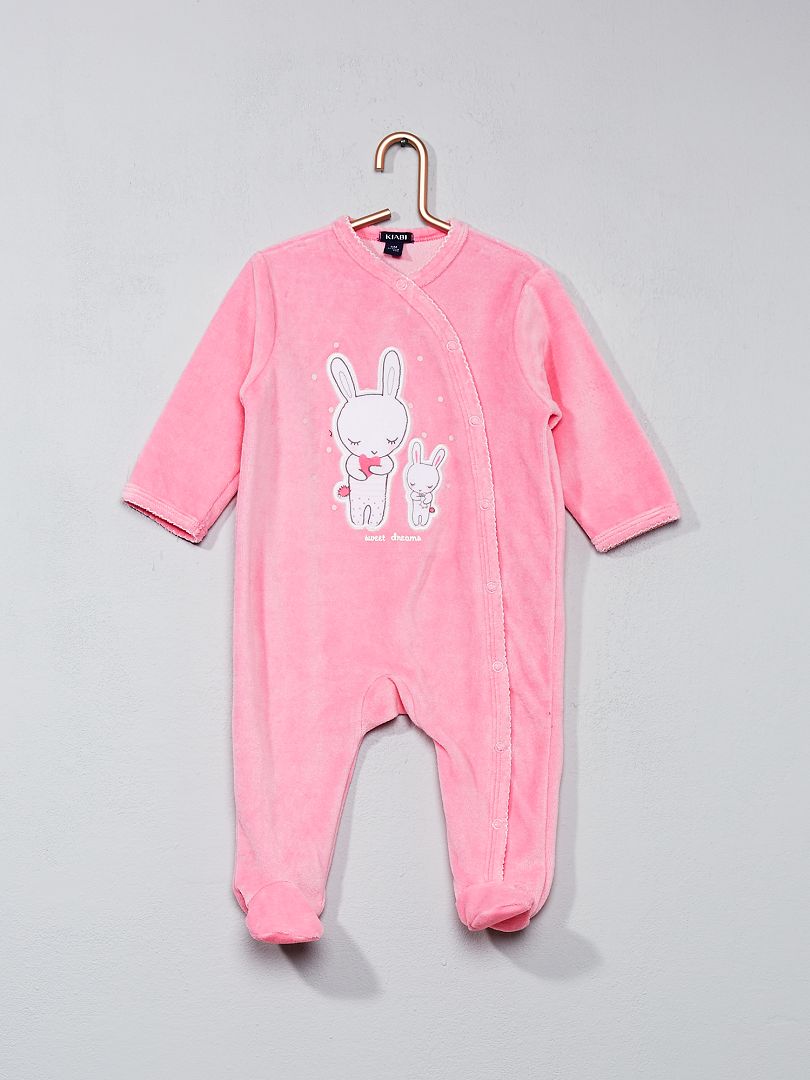 Pijama de terciopelo estampado conejito rosa - Kiabi