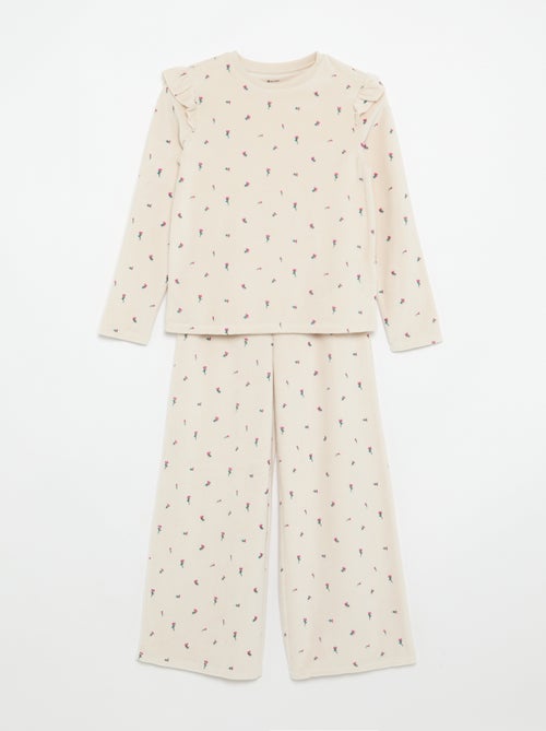 Pijama de terciopelo estampado de 2 piezas - Sudadera + pantalón - Kiabi