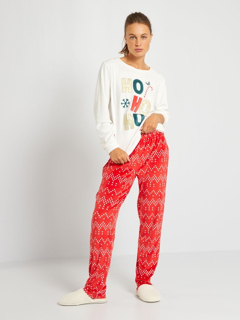 Pijama de terciopelo estampado 'Navidad' rojo/crudo - Kiabi