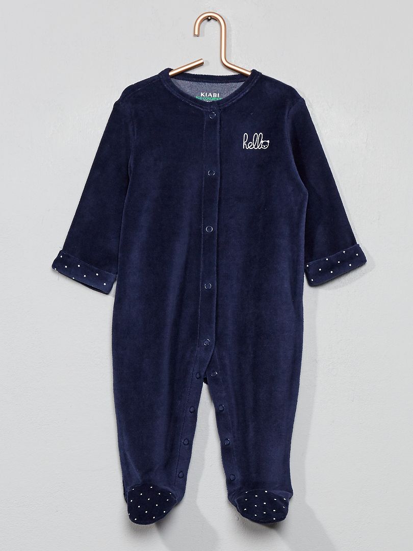 Pijama de terciopelo 'hello' de algodón orgánico azul iris - Kiabi