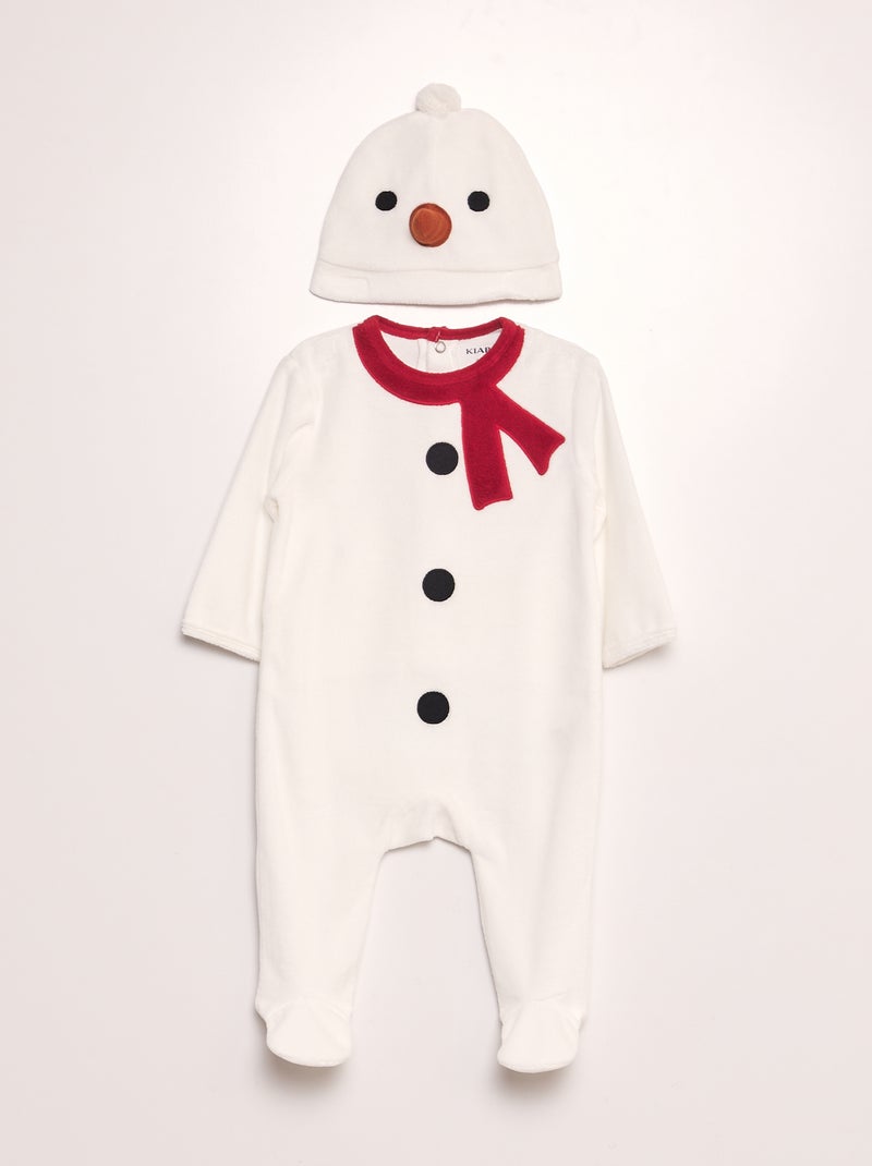 Pijama de terciopelo 'Navidad' + gorro BLANCO - Kiabi