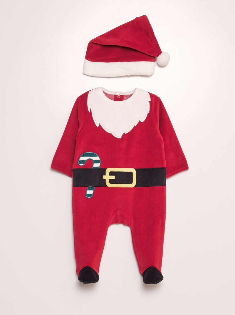 Pijama de terciopelo 'Navidad' + gorro ROJO - Kiabi