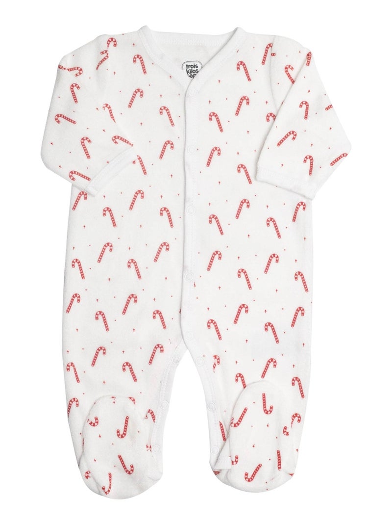 Pijama de terciopelo para bebé bastones de caramelo Blanco - Kiabi