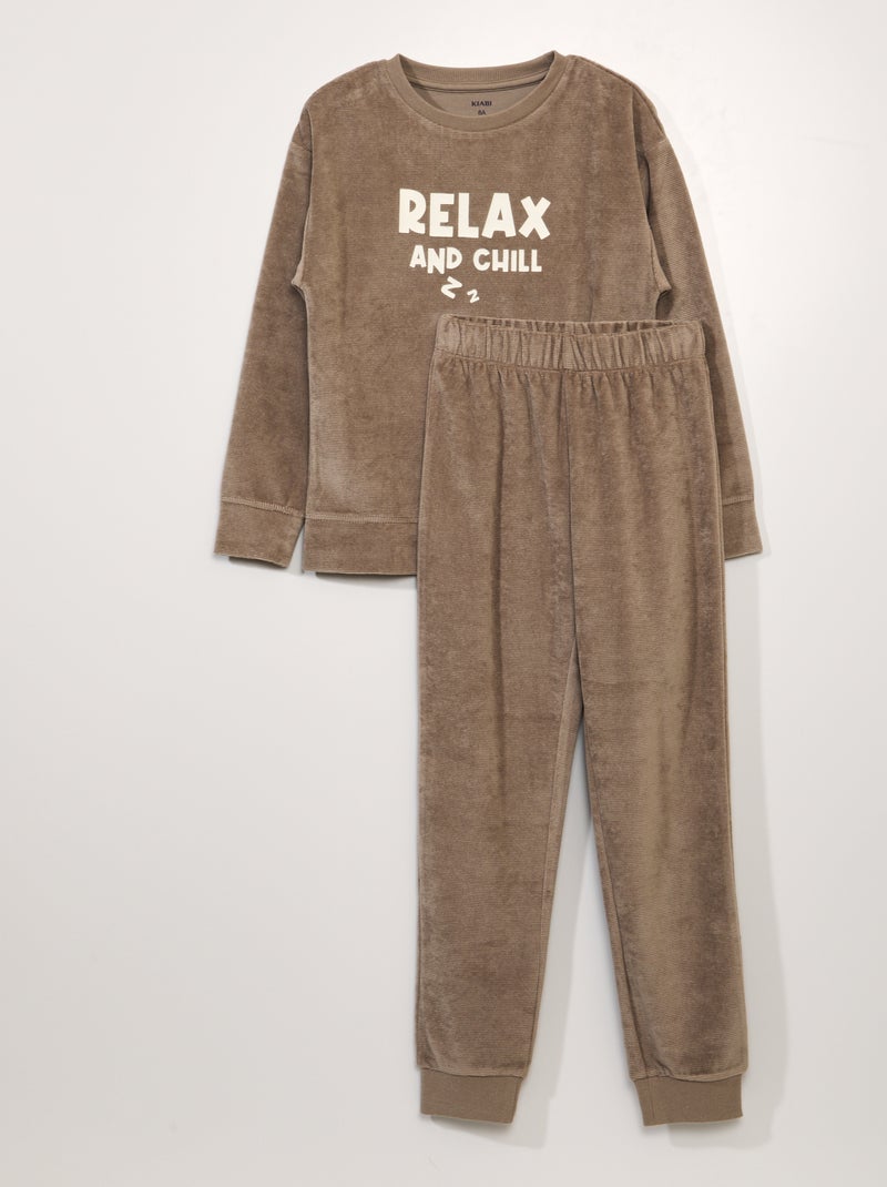 Pijama de terciopelo y canalé  - 2 piezas MARRON - Kiabi