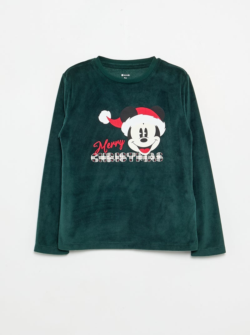 Pijama 'Disney' 'Mickey' de 2 piezas de forro polar - Camiseta de manga larga + pantalón Verde oscuro - Kiabi