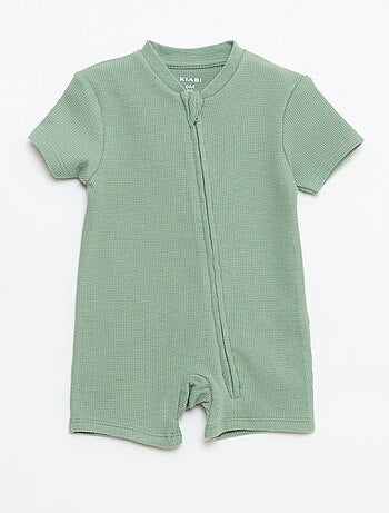 Pijama entero estilo nido de abeja liso con cremallera