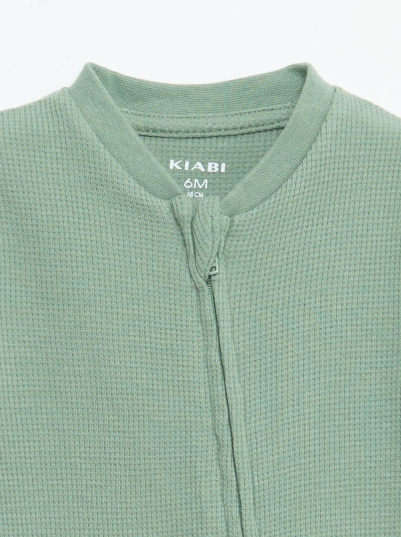 Pijama entero estilo nido de abeja liso con cremallera Verde - Kiabi