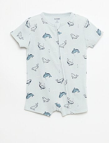 Pijama entero ligero con cremallera y estampado total de manga corta