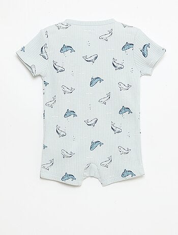 Pijama entero ligero con cremallera y estampado total de manga corta