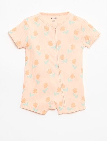 Pijama entero ligero con cremallera y estampado total de manga corta