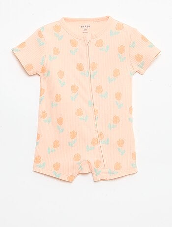 Pijama entero ligero con cremallera y estampado total de manga corta