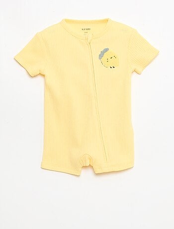 Pijama entero ligero con cremallera y estampado total de manga corta