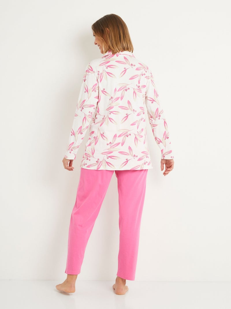 Pijama estampado chaqueta abotonada de algodón - Afibel Rosa - Kiabi