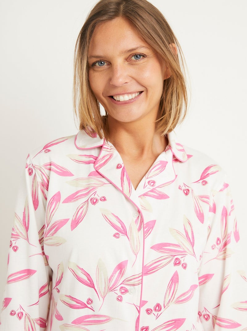 Pijama estampado chaqueta abotonada de algodón - Afibel Rosa - Kiabi