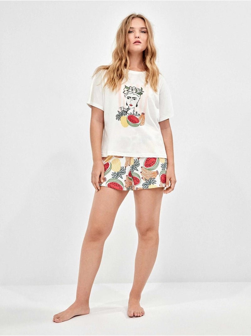 Pijama estampado frida kahlo en 100% algodón Blanco - Kiabi