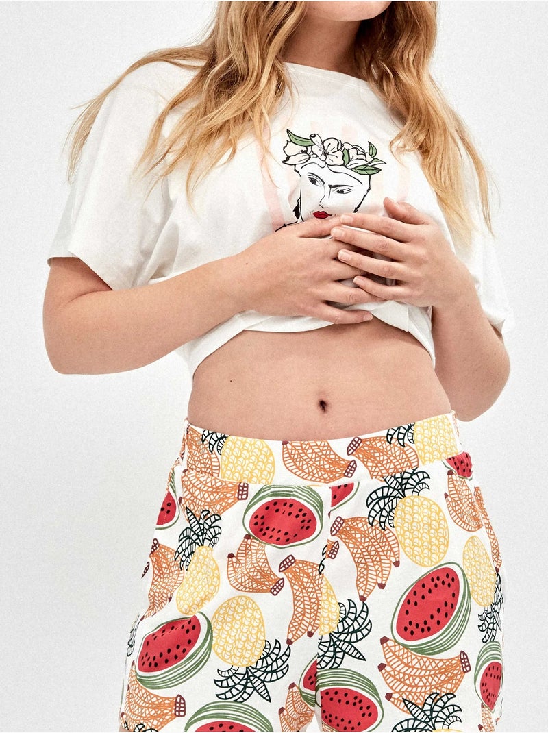 Pijama estampado frida kahlo en 100% algodón Blanco - Kiabi