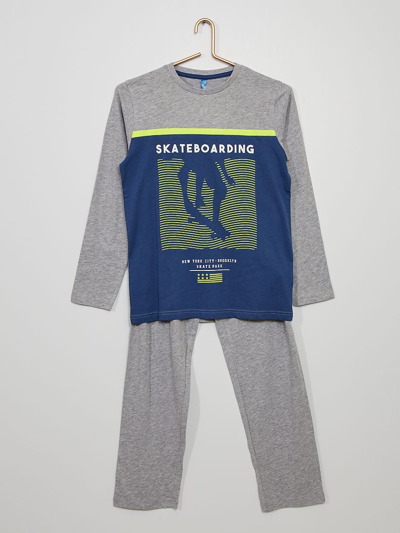 Pijama estampado 'skate' gris/azul - Kiabi